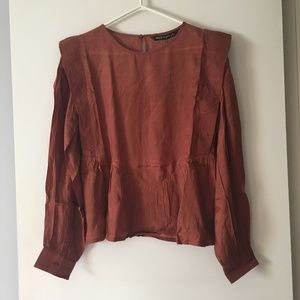NWT WILD PONY Rust Brown Marron Viscose Indian Peplum Blouse M